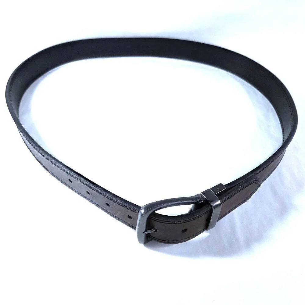 NWOT Leather Brown & Black Reversible Belt with Gunmetal Buckle Size 44